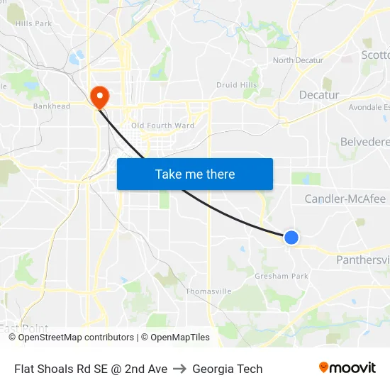 Flat Shoals Rd SE @ 2nd Ave to Georgia Tech map