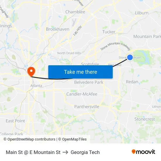 Main St @ E Mountain St to Georgia Tech map