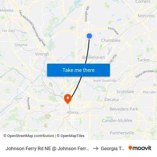 Johnson Ferry Rd NE @ Johnson Ferry Pkwy to Georgia Tech map