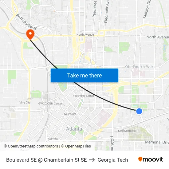 Boulevard SE @ Chamberlain St SE to Georgia Tech map