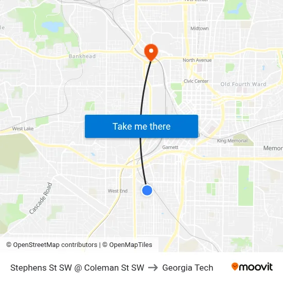 Stephens St SW @ Coleman St SW to Georgia Tech map