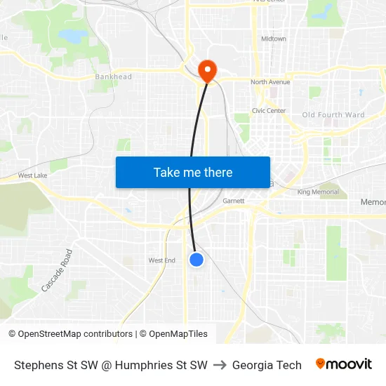 Stephens St SW @ Humphries St SW to Georgia Tech map