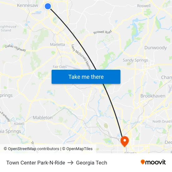 Town Center Park-N-Ride to Georgia Tech map