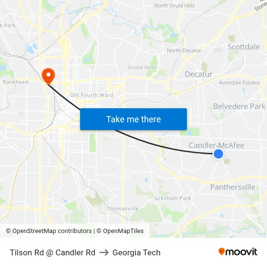 Tilson Rd @ Candler Rd to Georgia Tech map
