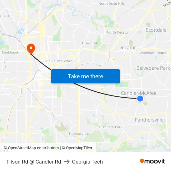 Tilson Rd @ Candler Rd to Georgia Tech map