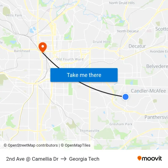 2nd Ave @ Camellia Dr to Georgia Tech map