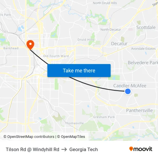 Tilson Rd @ Windyhill Rd to Georgia Tech map