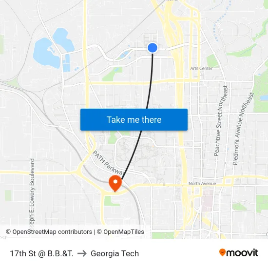 17th St @ B.B.&T. to Georgia Tech map
