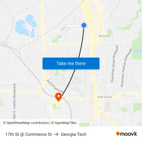 17th St @ Commerce St to Georgia Tech map
