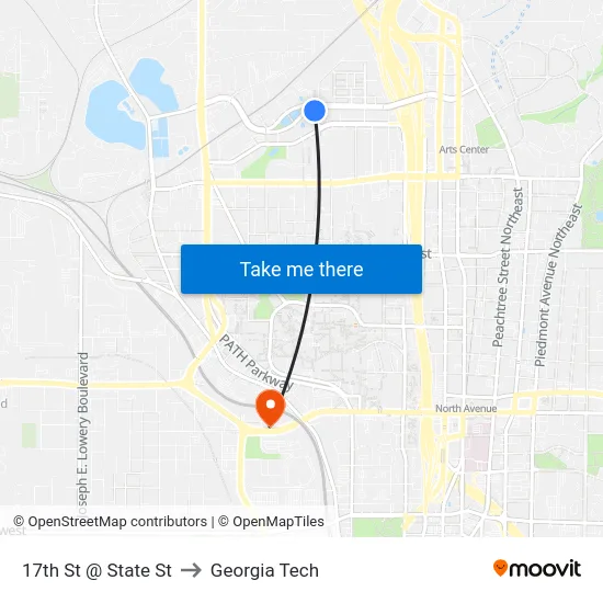 17th St @ State St to Georgia Tech map