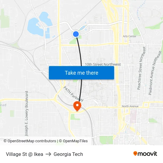 Village St @ Ikea to Georgia Tech map