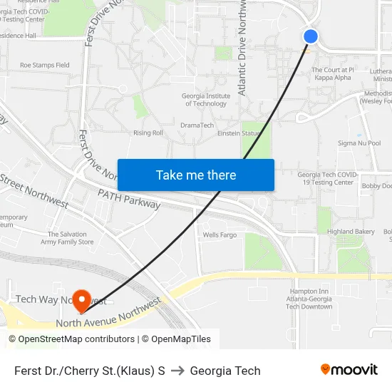 Ferst Dr./Cherry St.(Klaus) S to Georgia Tech map