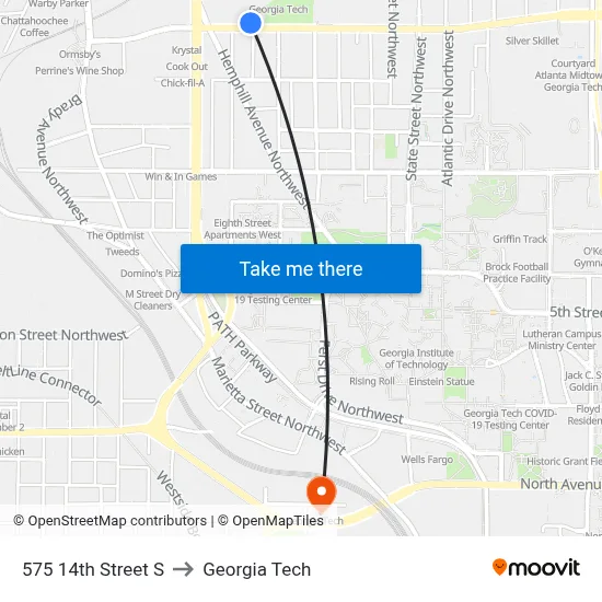 575 14th Street S to Georgia Tech map