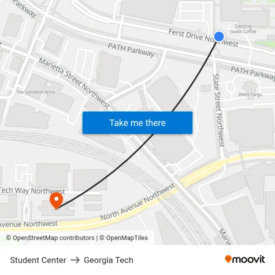 Student Center to Georgia Tech map