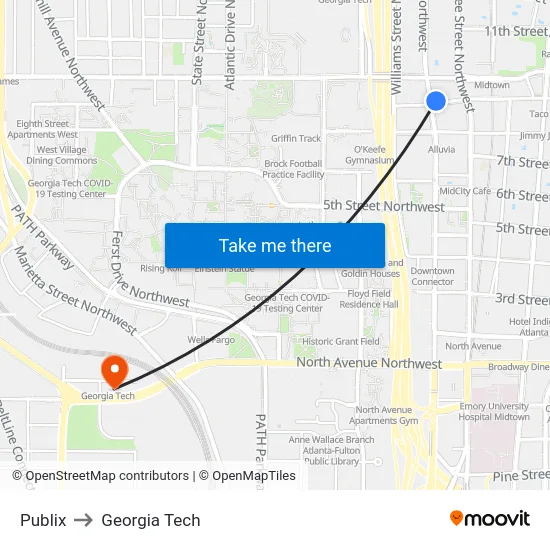 Publix to Georgia Tech map