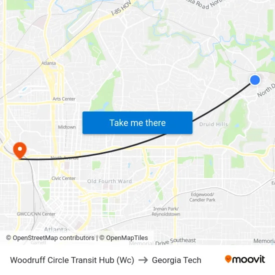 Woodruff Circle Transit Hub (Wc) to Georgia Tech map