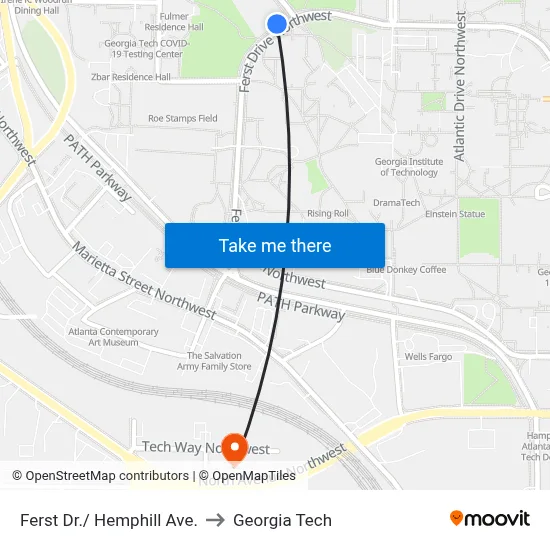 Ferst Dr./ Hemphill Ave. to Georgia Tech map