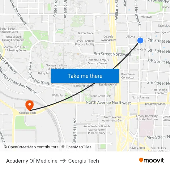 Academy Of Medicine to Georgia Tech map