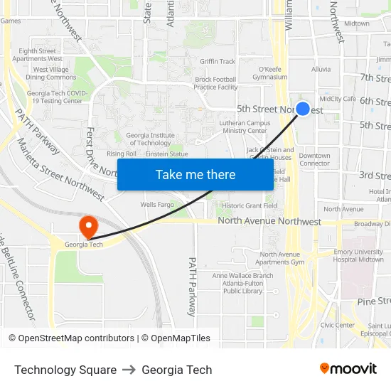 Technology Square to Georgia Tech map