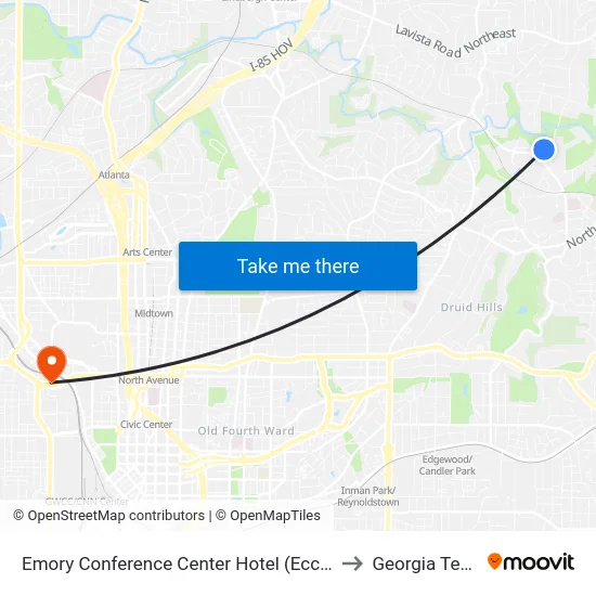 Emory Conference Center Hotel (Ecch) to Georgia Tech map