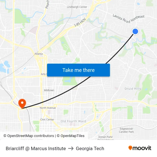 Briarcliff @ Marcus Institute to Georgia Tech map