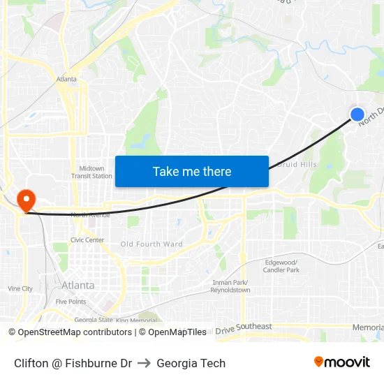 Clifton @ Fishburne Dr to Georgia Tech map
