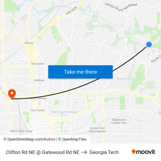 Clifton Rd NE @ Gatewood Rd NE to Georgia Tech map