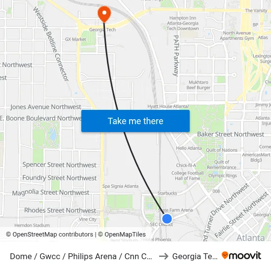 Dome / Gwcc / Philips Arena / Cnn Center to Georgia Tech map