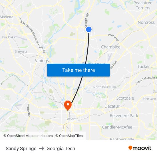Sandy Springs to Georgia Tech map