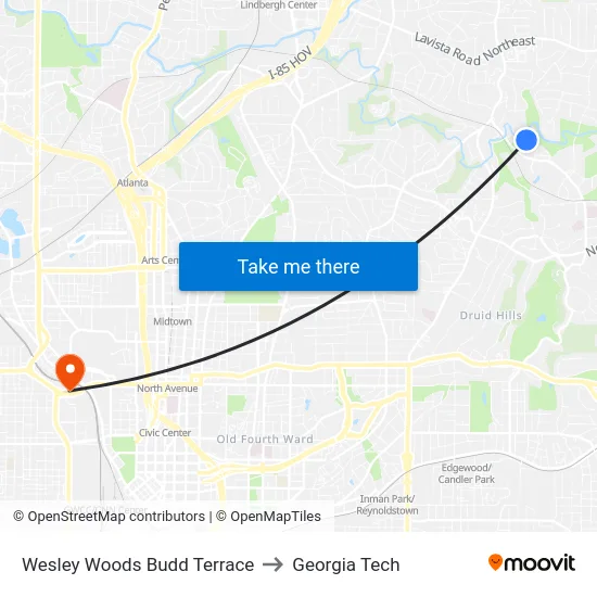 Wesley Woods Budd Terrace to Georgia Tech map