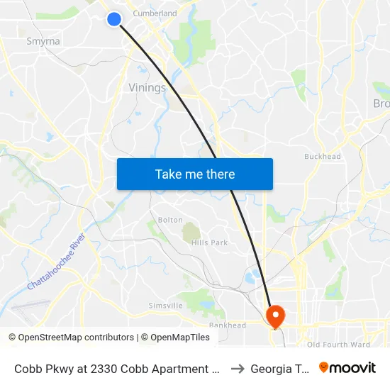 Cobb Pkwy at 2330 Cobb Apartment Homes to Georgia Tech map
