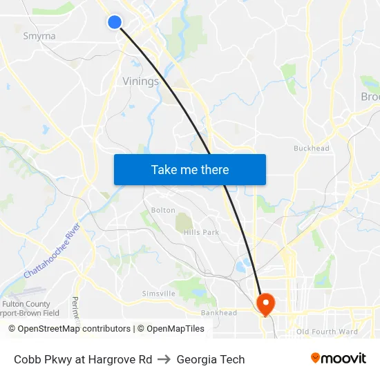 Cobb Pkwy at Hargrove Rd to Georgia Tech map