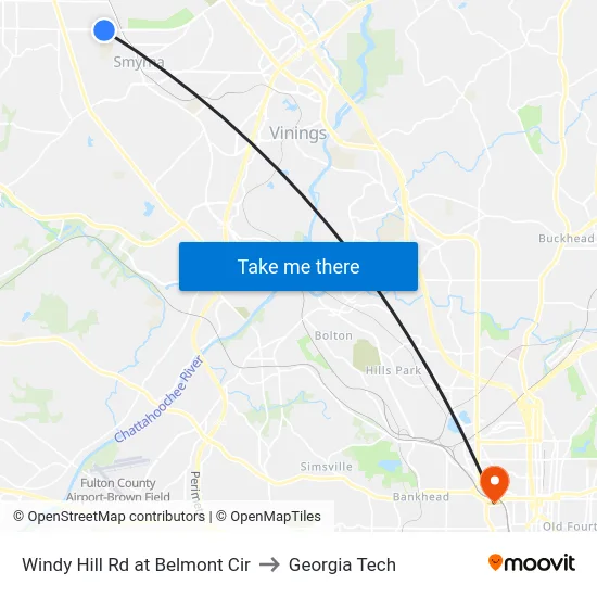 Windy Hill Rd at Belmont Cir to Georgia Tech map