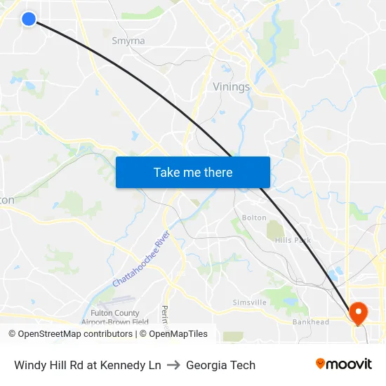 Windy Hill Rd at Kennedy Ln to Georgia Tech map