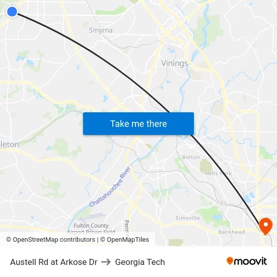 Austell Rd at Arkose Dr to Georgia Tech map