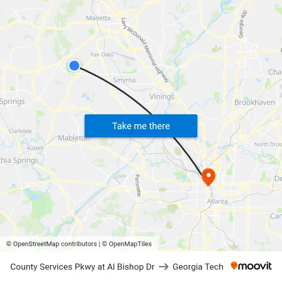County Services Pkwy at Al Bishop Dr to Georgia Tech map
