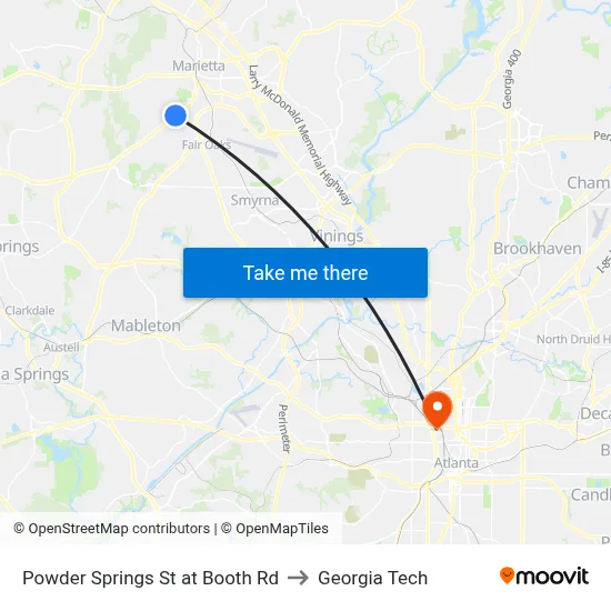 Powder Springs St at Booth Rd to Georgia Tech map