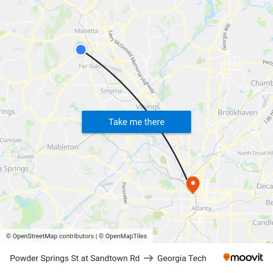 Powder Springs St at Sandtown Rd to Georgia Tech map
