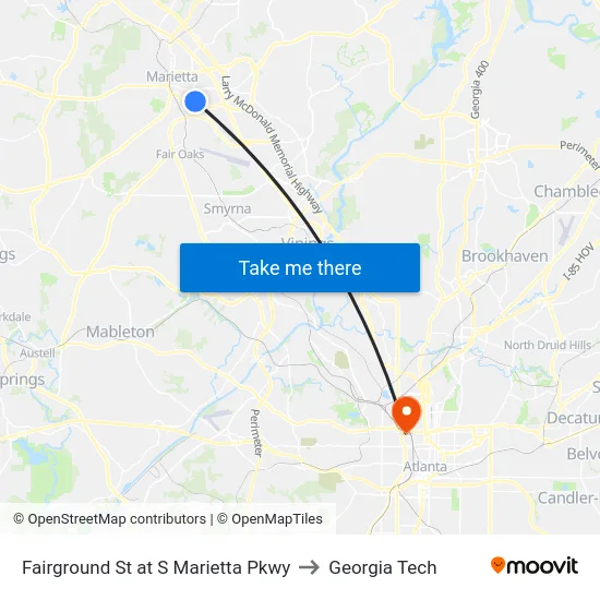Fairground St at S Marietta Pkwy to Georgia Tech map