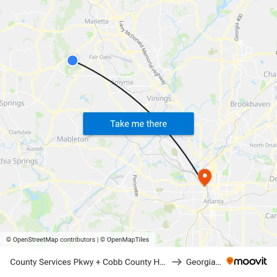 County Services Pkwy + Cobb County Health Department to Georgia Tech map