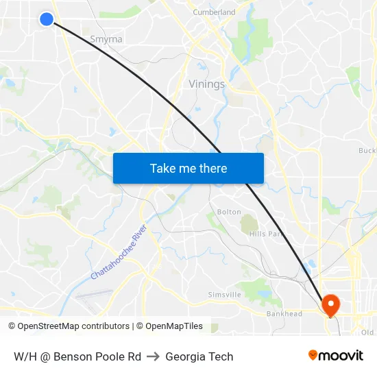 W/H @ Benson Poole Rd to Georgia Tech map