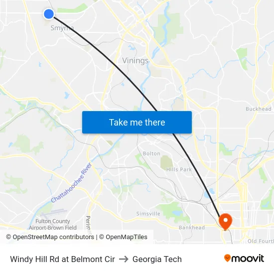 Windy Hill Rd at Belmont Cir to Georgia Tech map