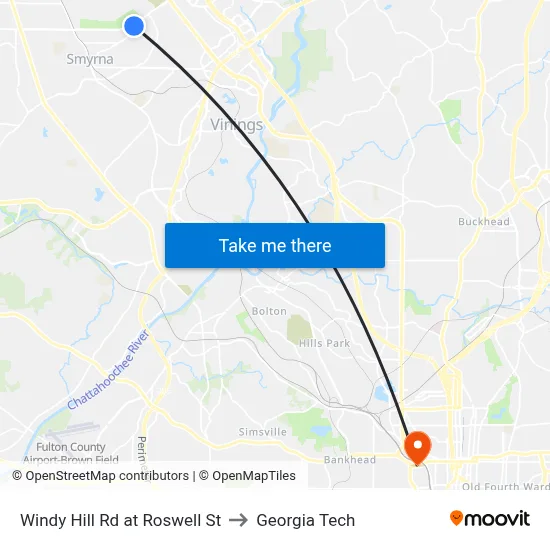 Windy Hill Rd at Roswell St to Georgia Tech map