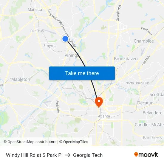 Windy Hill Rd at S Park Pl to Georgia Tech map