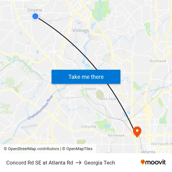 Concord Rd SE at Atlanta Rd to Georgia Tech map