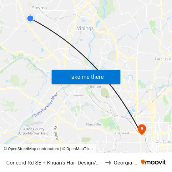 Concord Rd SE + Khuan's Hair Design/Arkle Veterina to Georgia Tech map