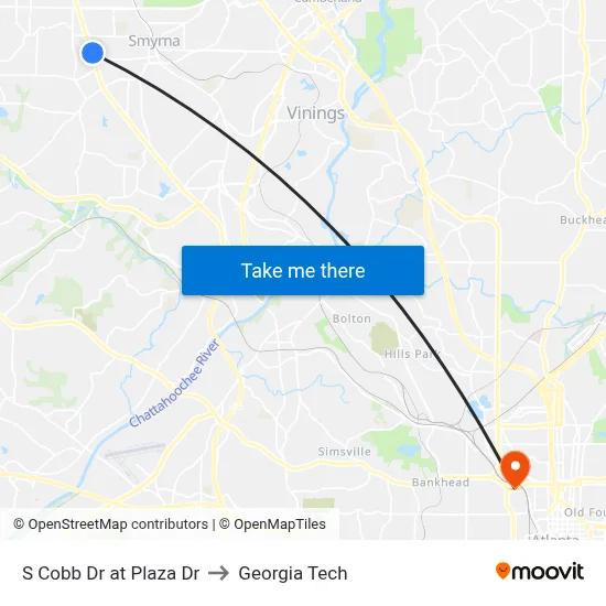 S Cobb Dr at Plaza Dr to Georgia Tech map
