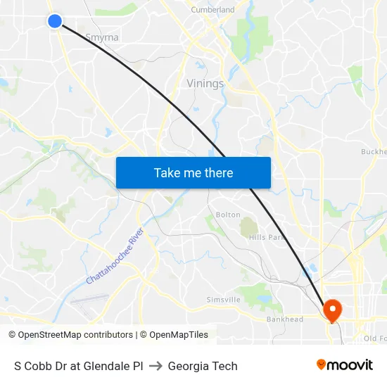 S Cobb Dr at Glendale Pl to Georgia Tech map
