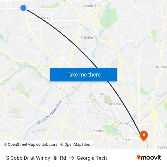 S Cobb Dr at Windy Hill Rd to Georgia Tech map