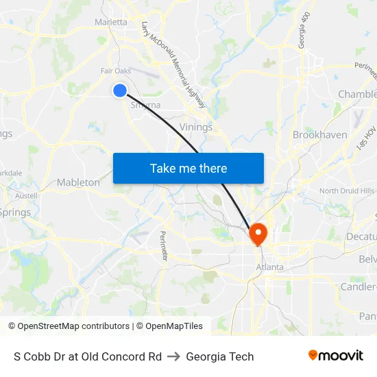 S Cobb Dr at Old Concord Rd to Georgia Tech map